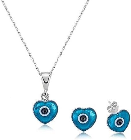 925 Ayar Gümüş Kalpli Nazar Set