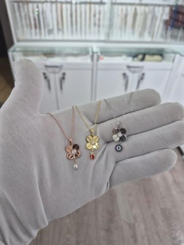 925 Ayar Papatya silver 3lü set 4 yaprak yonca kolye.rose.gold.rodaj