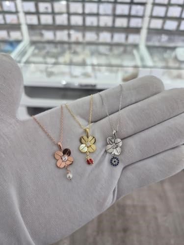925 Ayar Papatya silver 3lü set 4 yaprak yonca kolye.rose.gold.rodaj