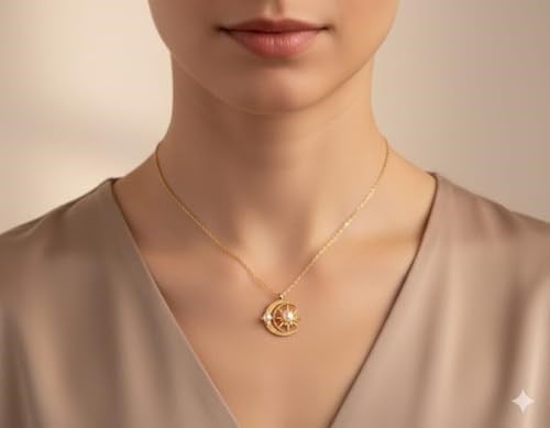 925 Ayar Papatya Silver Ay Güneş Beyaz İncili Kolye.rose.gold.rodaj