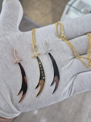 925 Ayar Papatya Silver büyük boy zülfikar kılıç kolye.kılıç kolye.rose.gold.rodaj