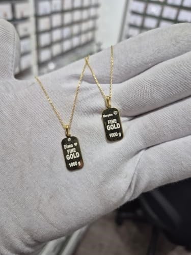 925 Ayar Papatya silver kişiye özel isimli 0,1 ct pırlanta külçe kolye.rose.gold.rodaj