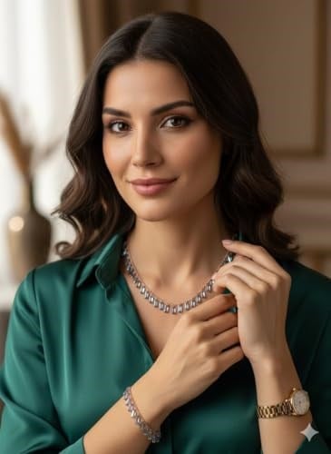 925 Ayar Papatya Silver Mistik Taşlı kolye bileklik set.rose.gold.rodaj