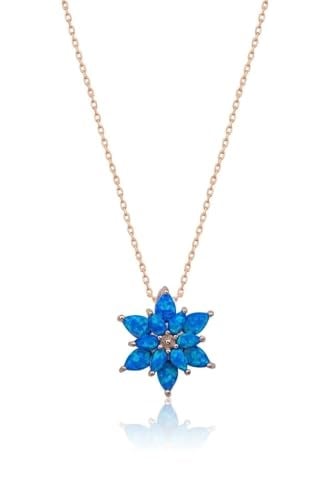 925 Ayar Papatya Silver Opal Lotus Kolye.rose.gold.rodaj