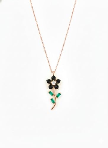 925 Ayar Papatya Silver Taşlı Çiçek Kolye.rose.gold.rodaj