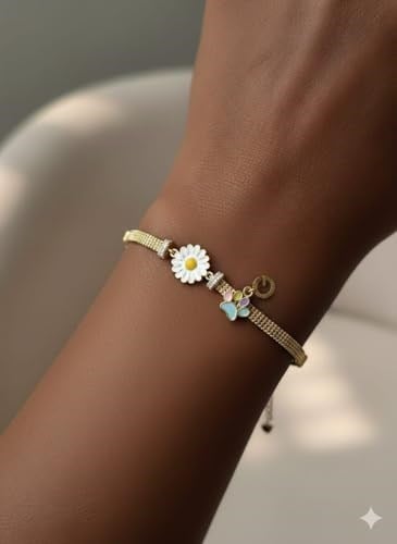 925 Ayar Papatya Silver Tırnak Makası Örme Zincir Patili Harfli Papatya Bileklik.rose.gold.rodaj