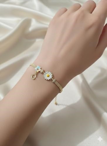 925 Ayar Papatya Silver Tırnak Makası Örme Zincir Patili Harfli Papatya Bileklik.rose.gold.rodaj