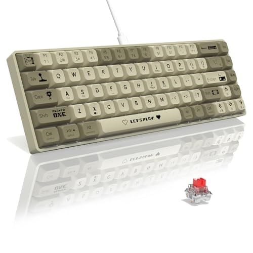 A.JAZZ AK680 65% Kablolu Hotswap Mekanik Oyun Klavyesi,68 Tuşlu Taşınabilir Anti-Ghosting Klavye,Gökkuşağı Arkadan Aydınlatmalı Programlanabilir,EVA Sandviç,Ergonomik Tasarım,Kırmızı Anahtar-Gri