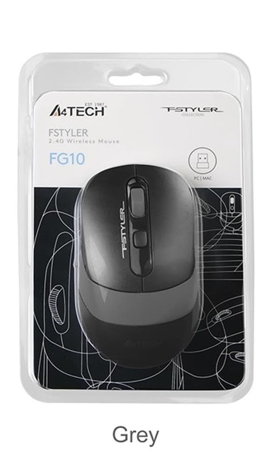 A4 Tech FG10 Nano Kablosuz Optik 2000 DPI Mouse, 4 Yönlü Scroll, Siyah Gri