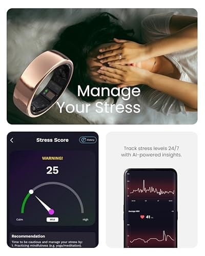 aabo Yüzük, Sağlık ve Fitness İzleyici Akıllı Yüzük, İleri Uyku İzleme, Stres ve Aktivite Takibi, Titanyum, IP68 Su Geçirmez (ABD Beden No 11, Gümüş)