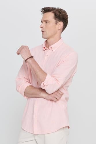 AC&Co/Altınyıldız Classics Comfort Fit Rahat Kesim Düğmeli Yaka Casual Keten Gömlek