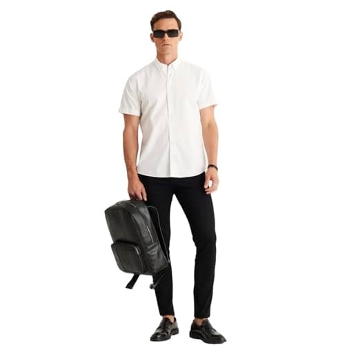 AC&Co/Altınyıldız Classics Slim Fit Dar Kesim Düğmeli Yaka Pamuklu Keten Gömlek Regular fit Erkek,Dokuma Yetişkin