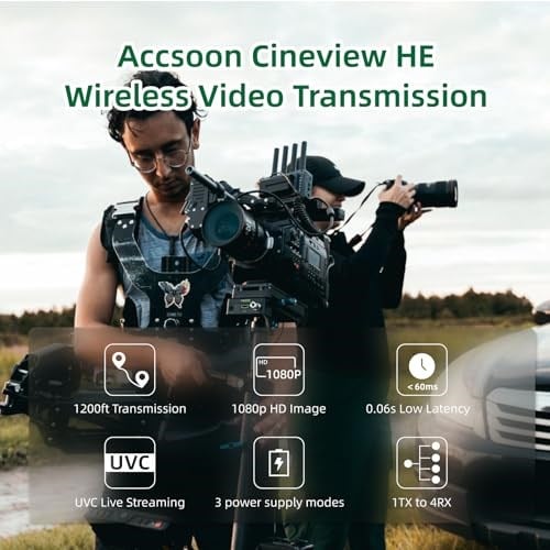 Accsoon CineView HE kablosuz video ve görüntü aktarım sistemi, giriş ve HDMI/UVC çıkışı, çift transfer 2, 4 GHz / 5 350 mye kadar, iOS Android Tik-Tok YouTube Live Streaming için (1 x R 1 x T)