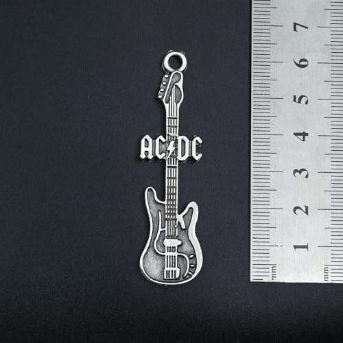 AC/DC Elektro Gitar Örme Zincir Kolye - Gümüş Kaplama - Erkek Kadın Kolye - No:1559