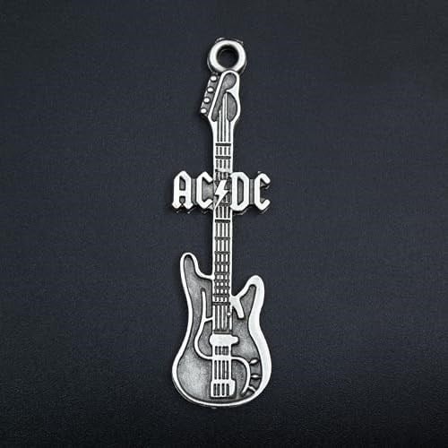 AC/DC Elektro Gitar Örme Zincir Kolye - Gümüş Kaplama - Erkek Kadın Kolye - No:1559