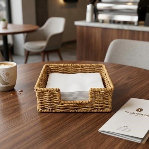 Açık Hasır Peçetelik Doğal Rattan Peçete Tutucu Masaüstü Organizer