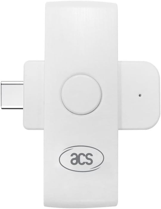 ACS ACR39U-NF II USB-C PocketMate kart okuyucu, eID akıllı kart kompakt Tip-C, beyaz