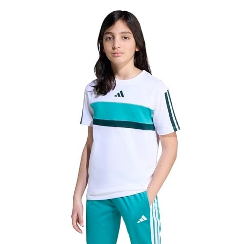 adidas 3 Stripes Tiberio Çocuk Tişört, 7-8 Yaş, 01-JX0192-4, Beyaz, Unisex Çocuk