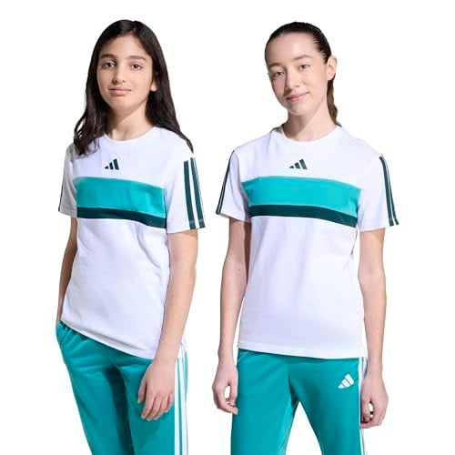 adidas 3 Stripes Tiberio Çocuk Tişört, 7-8 Yaş, 01-JX0192-4, Beyaz, Unisex Çocuk