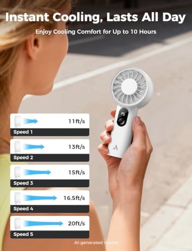 Aecooly Güçlü Taşınabilir Fan, Güçlü El Fan, USB Şarj Edilebilir | [10H Maksimum Soğutma Süresi], Mini Kişisel Pilli, Seyahat için Cep, Yaz, Kadınlar, Kızlar için Hediyeler -Beyaz