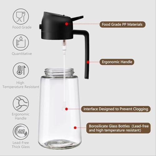 AEE® 2 Adet Çift Fonksiyonlu Akıtmaz Cam Yağdanlık Sprey Akıtma Ayçiçek Yağı Zeytin Yağı Şişesi Yağlık 450ml