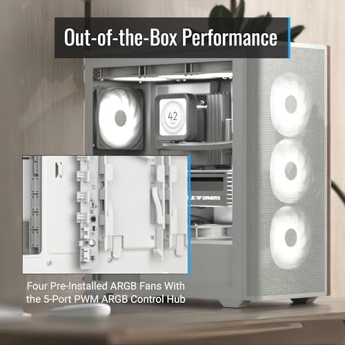 Aerocool D501A ARGB Fanlı Beyaz ATX Bilgisayar Kasası - Seçenekler: Ahşap Vurgulu Örgü Ön, File Ön