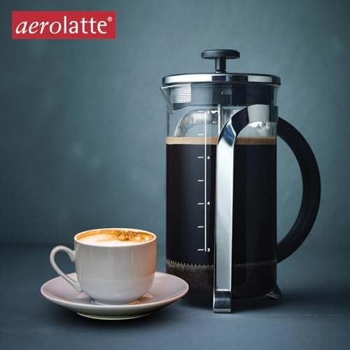 aerolatte French Press mikro filtreli, paslanmaz çelik, borosilikat cam kahve demliği, 1000 ml