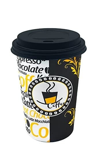 Afra Tedarik 12 Oz Siyah Kapaklı Tutamaçlı Karton Bardak Latte Kahve Kağıt Bardak Sleeve 300 ml - 100lü (Siyah Kapaklı Tutamaçlı)