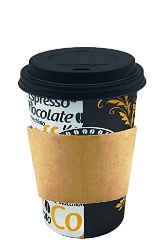 Afra Tedarik 12 Oz Siyah Kapaklı Tutamaçlı Karton Bardak Latte Kahve Kağıt Bardak Sleeve 300 ml - 100lü (Siyah Kapaklı Tutamaçlı)