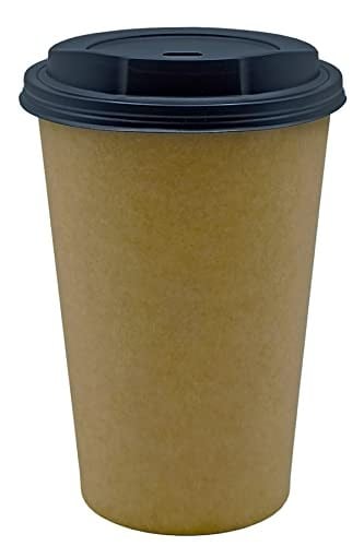 Afra Tedarik 16 Oz Karton Bardak Latte Kahve Kağıt Bardak 480 ml (Siyah Kapaklı 100 Adet)