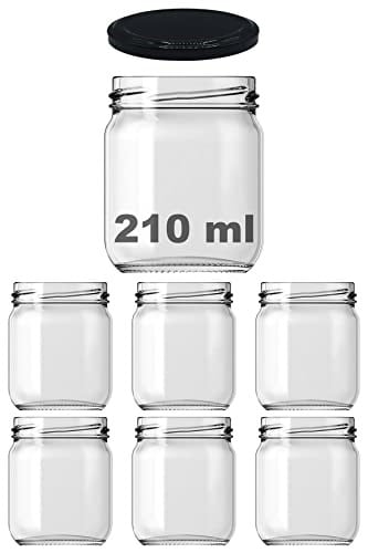Afracam 10-1000 ml Farklı Boyutlarda Kavanoz (10-1000 Arası) cc Konserve Metal Kapaklı Cam Kavanoz 6 Adet (Şeffaf, 210 cc) - Seçenekler: 29 cc, 40 cc, 67cc, 105 cc (Kısa), 105 cc (Uzun), 190cc...