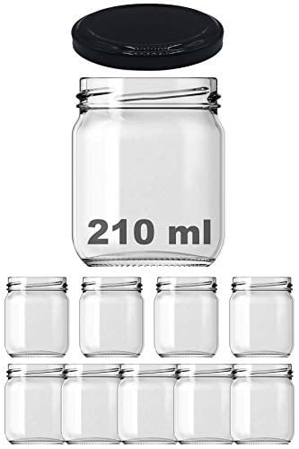 Afracam 210 ml Siyah Metal Kapaklı Şeffaf Cam Kavanoz 9 Adet