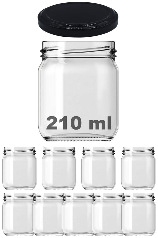 Afracam 210 ml Siyah Metal Kapaklı Şeffaf Cam Kavanoz 9 Adet