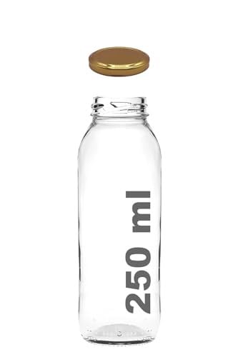 Afracam 250 ml Metal Kapaklı Meyve Suyu, Meşrubat, Limonata Şişesi 250 cc Cam Şişe 6 Adet (Altın/Gold)
