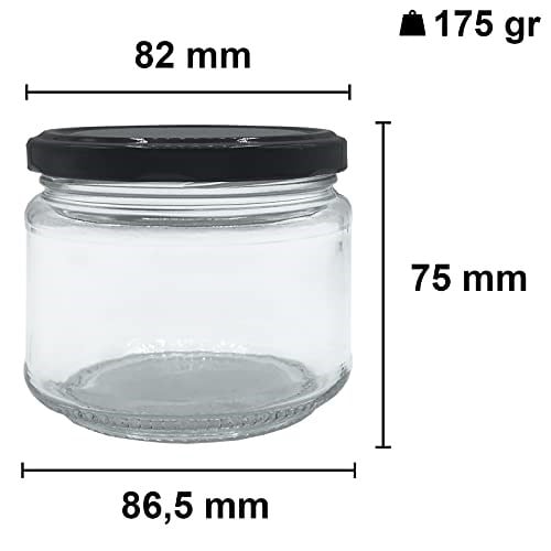 Afracam 300 ml Metal Siyah Kapaklı Şeffaf Cam Kavanoz 10 Adet