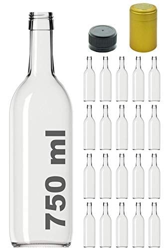 Afracam Standart Şeffaf 750 ml Sızdırmaz Kapaklı ve Kapüşonlu Boş Cam Şişe 20 Adet