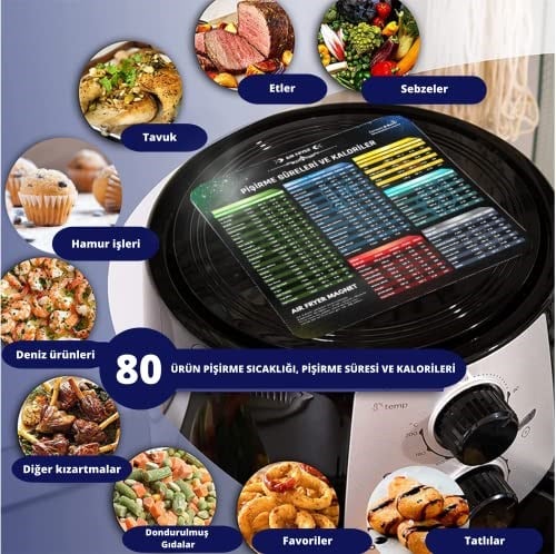 Air Fryer Yiyecek Pişirme Süreleri ve Kaloriler Magneti, Air Fryer Aksesuar