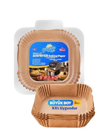 Airfryer Pişirme Kağıdı, Fritöz Yağlı Kağıdı, Yanmaz Kağıt XXL Uyumlu 50 Adet (Kare) (1, Kare Büyük Boy 20x20) - Seçenekler: Kare Orta-Küçük boy 16x16, Kare Büyük Boy 20x20...