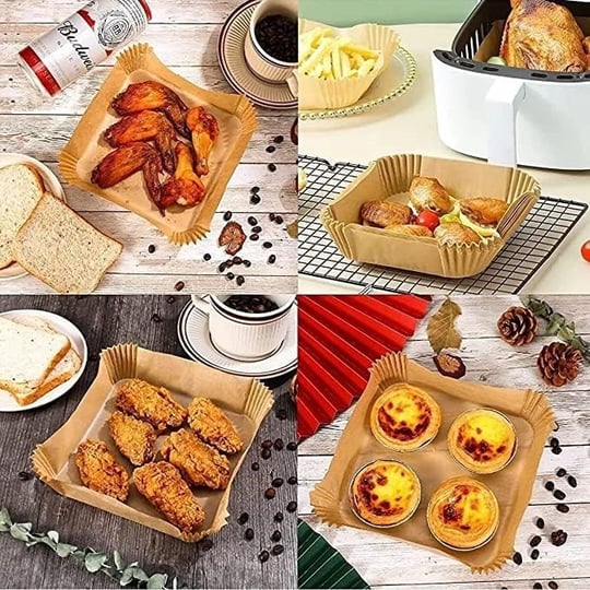 Airfryer Pişirme Kağıdı,Xl-Xxl Büyük Boy, Kare, 50 Adet Hava Fritöz Parşömen Fırın Kağıdı Tek Kullanımlık Kağıt Fırın Fritöz Pişirme Kızartma Tavası Için Uygun 20CM