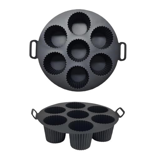 Airfryer Silikon Kek Pişirme Kalıbı 7 Bölmeli, Silikon Cupcake Kek Pişirme Kabı Air Fryer Muffin Fırın Kalıbı (2 ADET SİYAH - 23 CM)