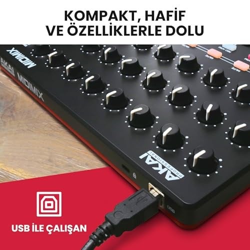 Akai Professional MIDIMIX - USB MIDI Controller Mikseri Atanabilir ve Ana Kısıcılara Sahip, 24 Düğme ve 16 Düğme, Ableton Live ile 1-1 Eşleştirme