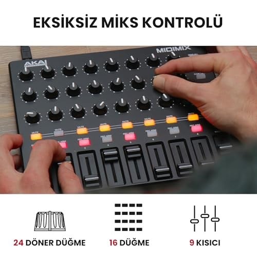 Akai Professional MIDIMIX - USB MIDI Controller Mikseri Atanabilir ve Ana Kısıcılara Sahip, 24 Düğme ve 16 Düğme, Ableton Live ile 1-1 Eşleştirme