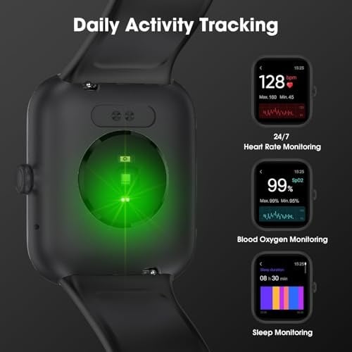 Akıllı saat 44 mm, AMOLED her zaman açık ekran fitness saati, nabız/uyku monitörü, adım kalori sayacı, IP68 su geçirmez aktivite izleyici, Android iOS ile uyumlu, siyah