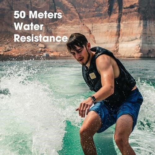 Akıllı saat 44 mm, AMOLED her zaman açık ekran fitness saati, nabız/uyku monitörü, adım kalori sayacı, IP68 su geçirmez aktivite izleyici, Android iOS ile uyumlu, siyah