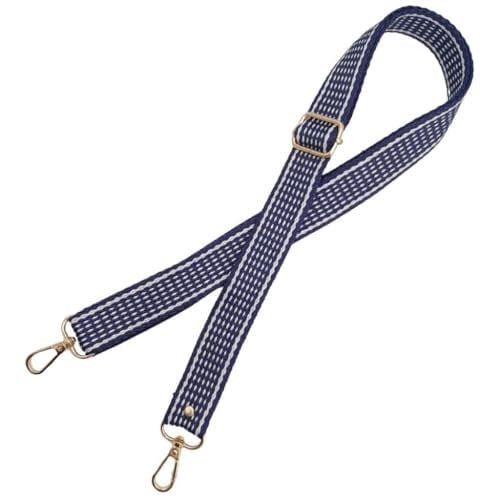 Aksesuar 120x3 cm Polyester Kolon Sapı Lacivert Renk Beyaz Şeritli Light Gold Metalli