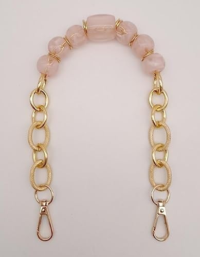 Aksesuar 42 cm Kancalı Pudra Renk Akrilik Zincir Light Gold Metalli