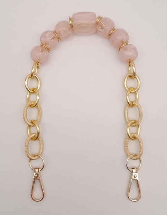 Aksesuar 42 cm Kancalı Pudra Renk Akrilik Zincir Light Gold Metalli