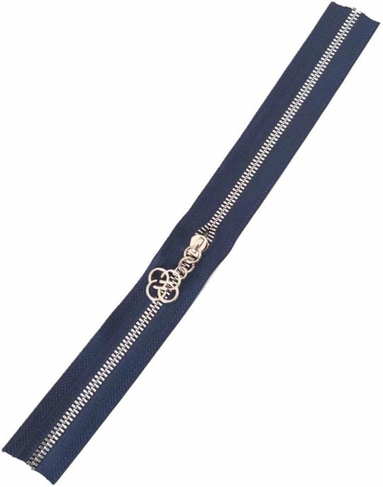 Aksesuar Başlıklı Fermuar 30 Cm Gümüş Metal Lacivert