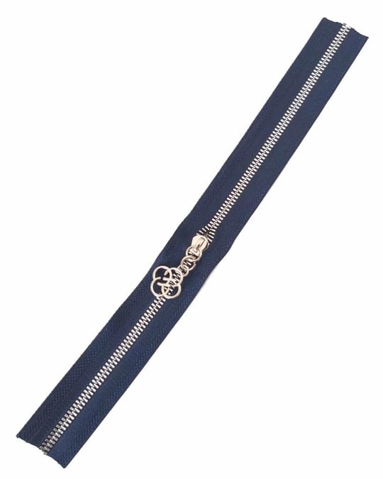 Aksesuar Başlıklı Fermuar 30 Cm Gümüş Metal Lacivert