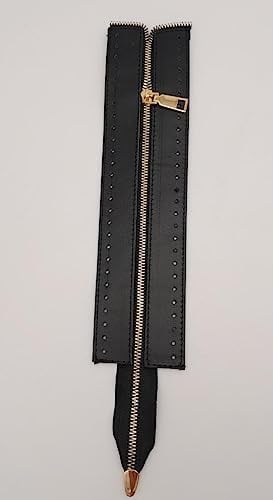 Aksesuar Gerçek Derili 28 Cm Siyah Renk Fermuar Light Gold Metalli